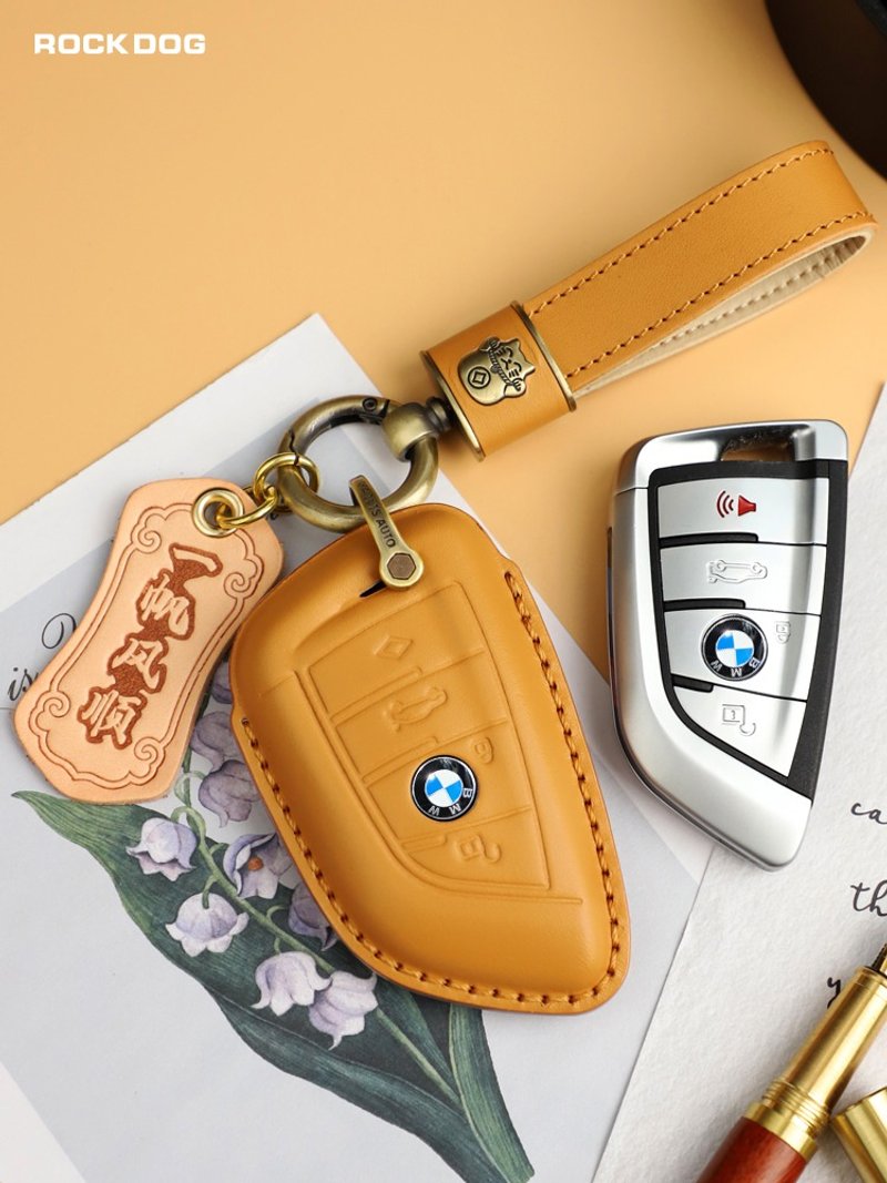BMW宝马5系530刀锋X1 x5 1系3系320li x2 x3 汽车钥匙包皮套,黄 - 钥匙链/钥匙包 - 真皮 黄色