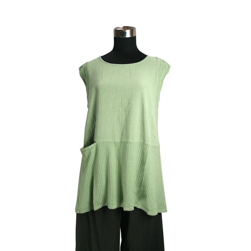 【声声慢】清爽无袖开岔上衣 - 女装背心 - 棉．麻 