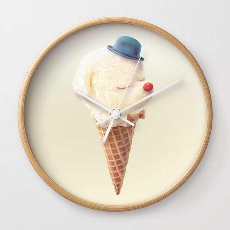 可爱冰淇淋挂钟 - 时钟/闹钟 - 木头 白色