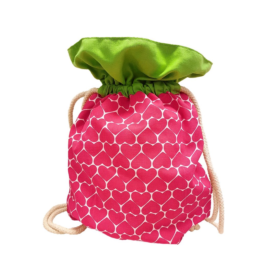 Ang Ku Kueh Girl's B.F.F. Drawstring Bag (Strawberry) 水果系列 草莓 抽绳包包 - 束口袋双肩包 - 棉 红色