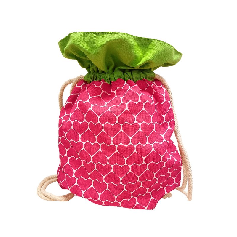 Ang Ku Kueh Girl's B.F.F. Drawstring Bag (Strawberry) 水果系列 草莓 抽绳包包 - 束口袋双肩包 - 棉．麻 红色