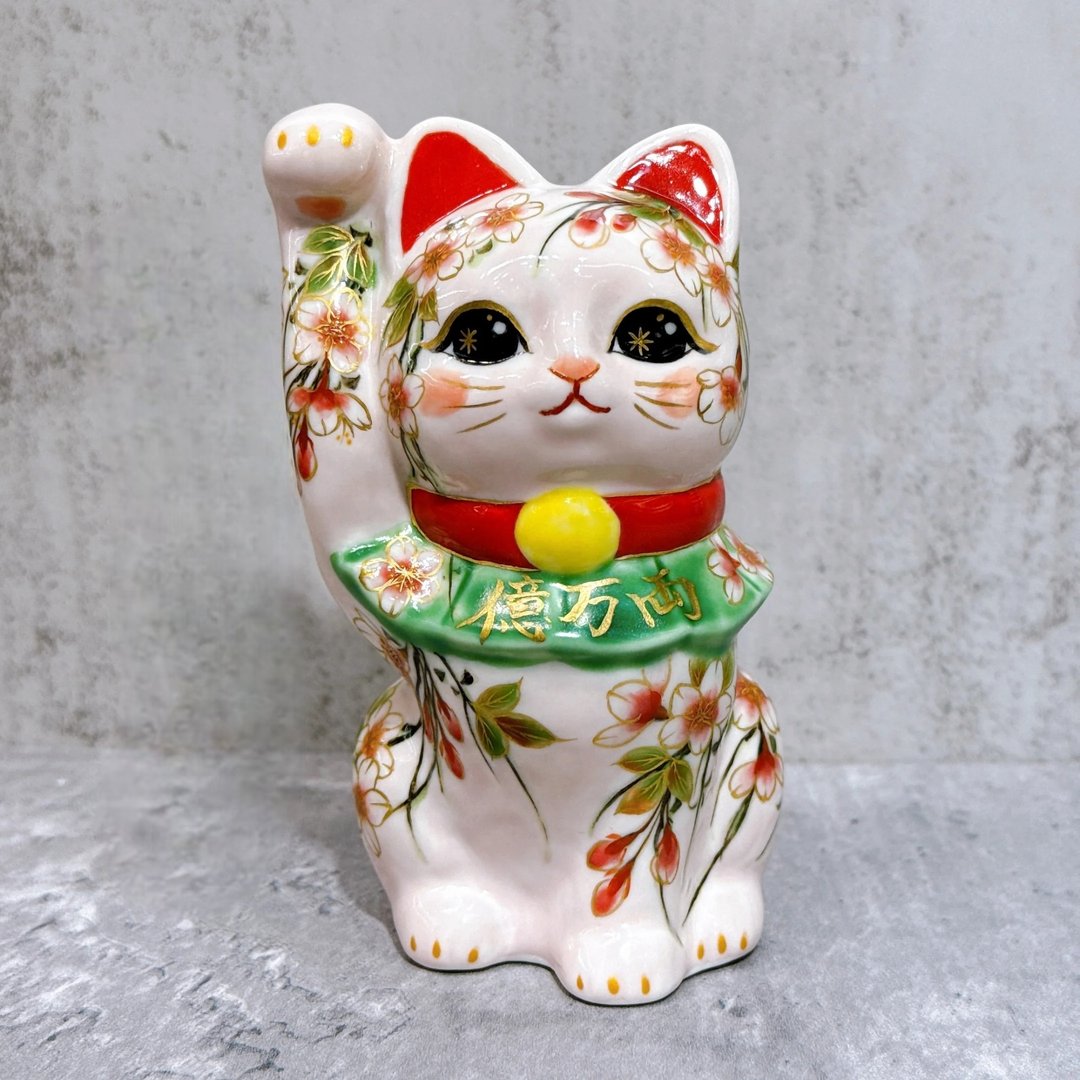 【樱舞招福】日本清水烧招财猫 | 色绘 枝垂樱 - 摆饰 - 瓷 多色