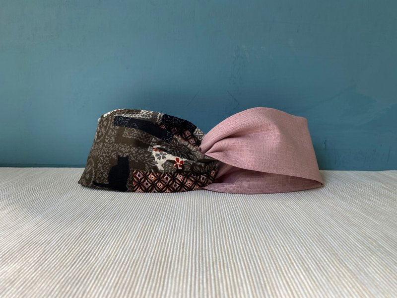 双拼发带 / 影子喵喵 - 藕粉 - 发带/发箍 - 棉．麻 粉红色