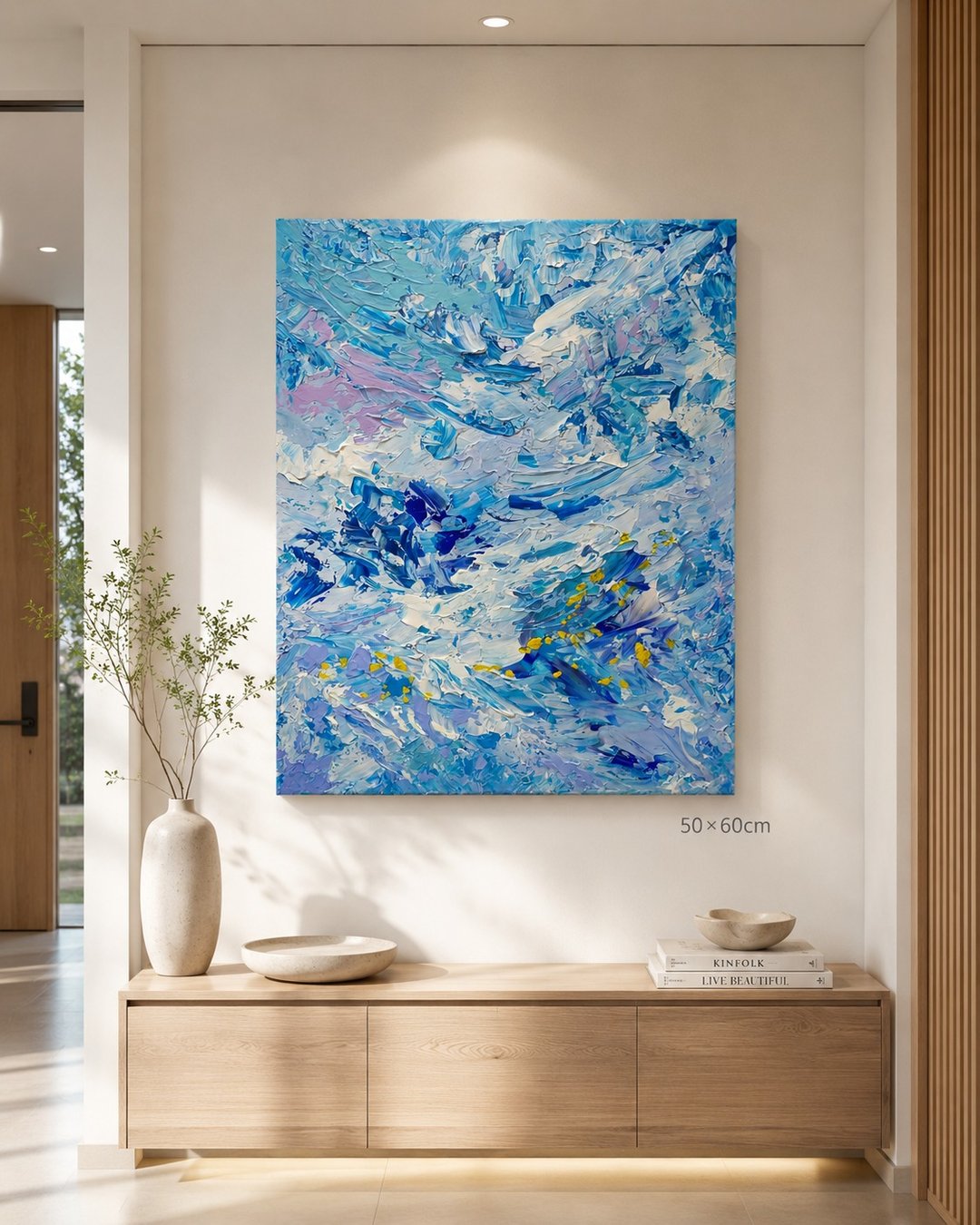 【冰川 · 凝】蓝白海洋抽象挂画 - 50×60 压克力手绘原作 - 海报/装饰画/版画 - 棉 