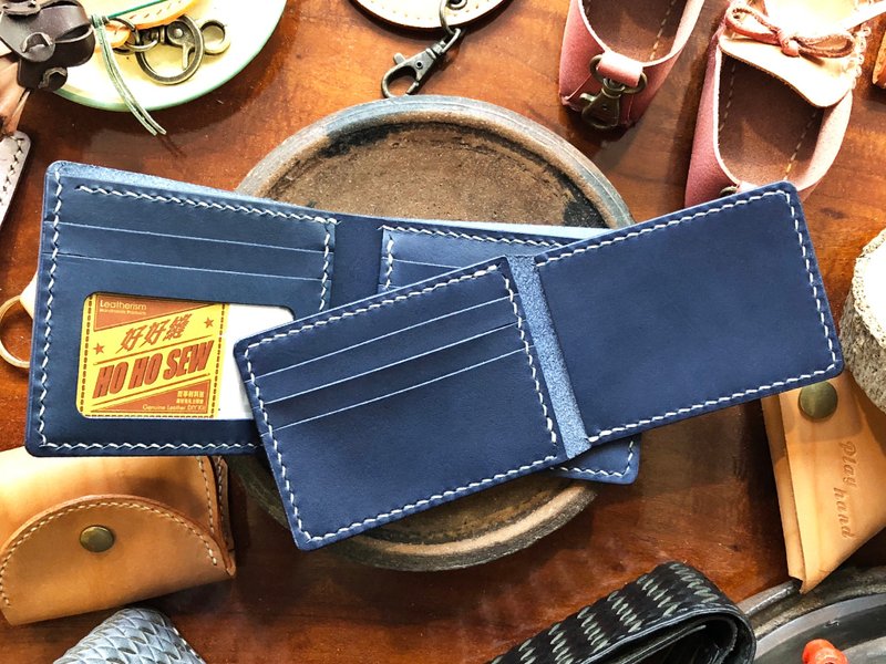 8咭位相片活页短夹 - 好好缝 皮革材料包 免费刻字 手工包 情侣银包 皮夹 短银包 短财 简约实用 意大利皮 植鞣革 皮革DIY - 皮件 - 真皮 蓝色