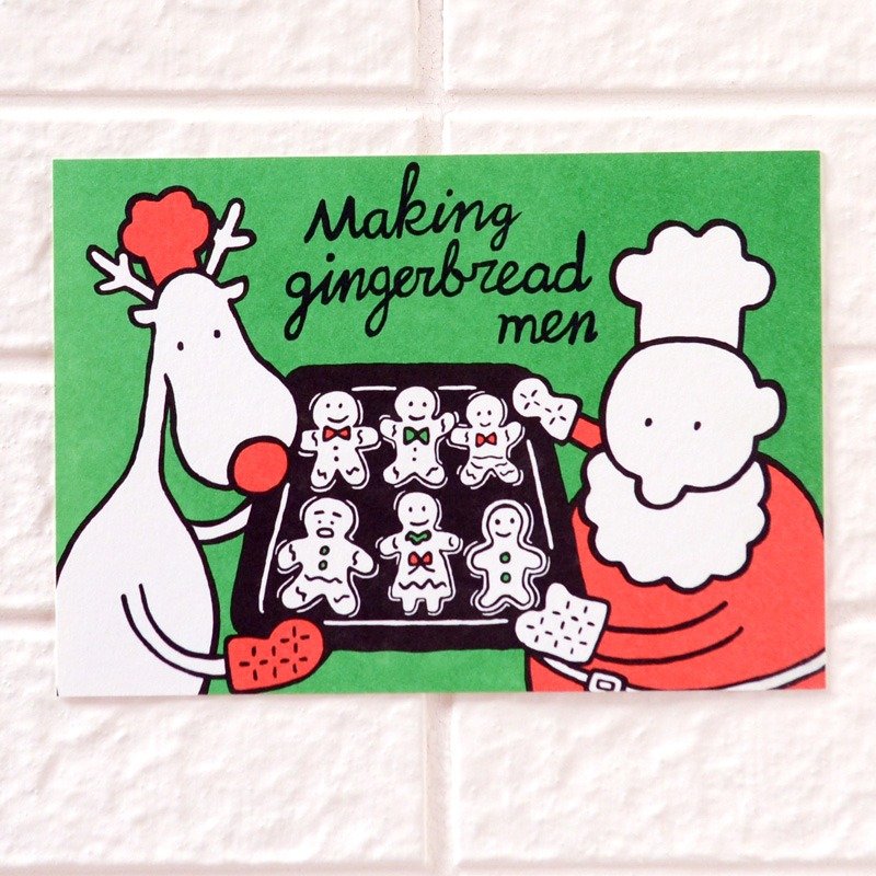 圣诞卡-圣诞老人与麋鹿明信片15号 - 卡片/明信片 - 纸 