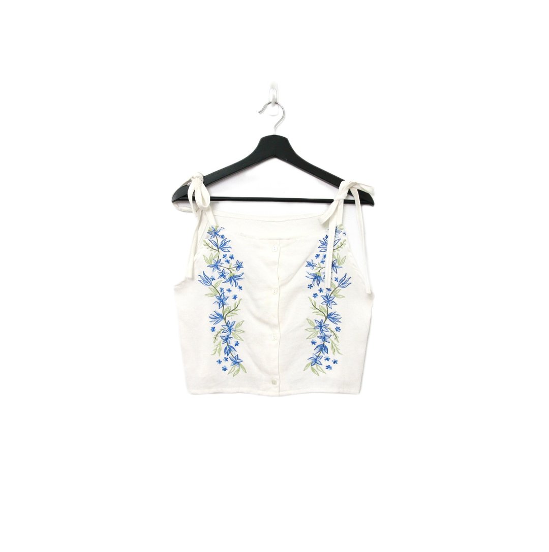 Back to Green-再制绑带刺绣 蓝花枝叶  sv-38/ vintage vest - 女装背心 - 棉 