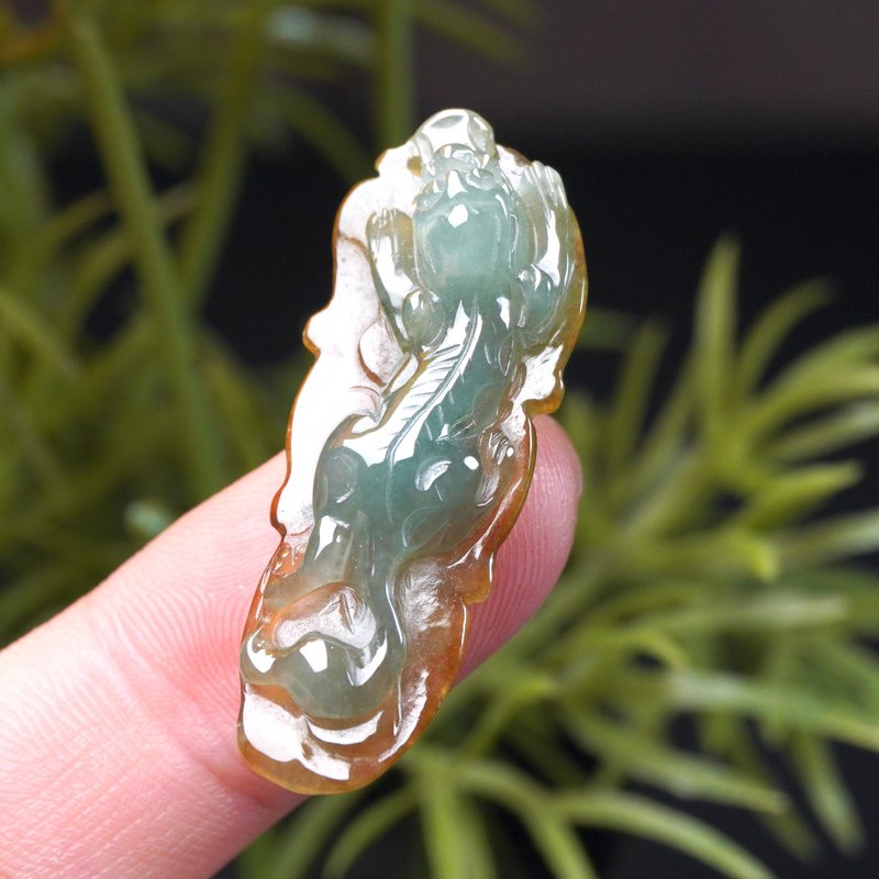 【招财神兽】冰种双彩貔貅叶子项链 | 天然缅甸翡翠A货 | 送礼 - 吊饰 - 玉石 多色