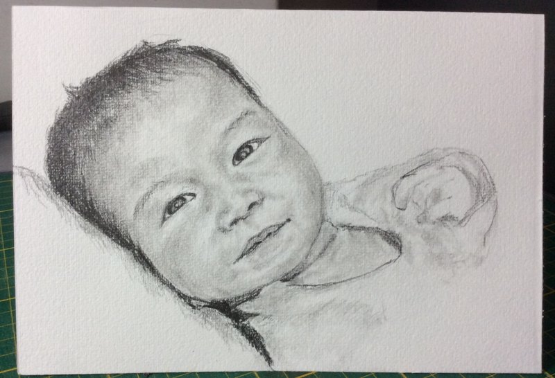 手绘素描画像礼物卡 弥月礼/婚卡/生日礼 - 卡片/明信片 - 纸 黑色