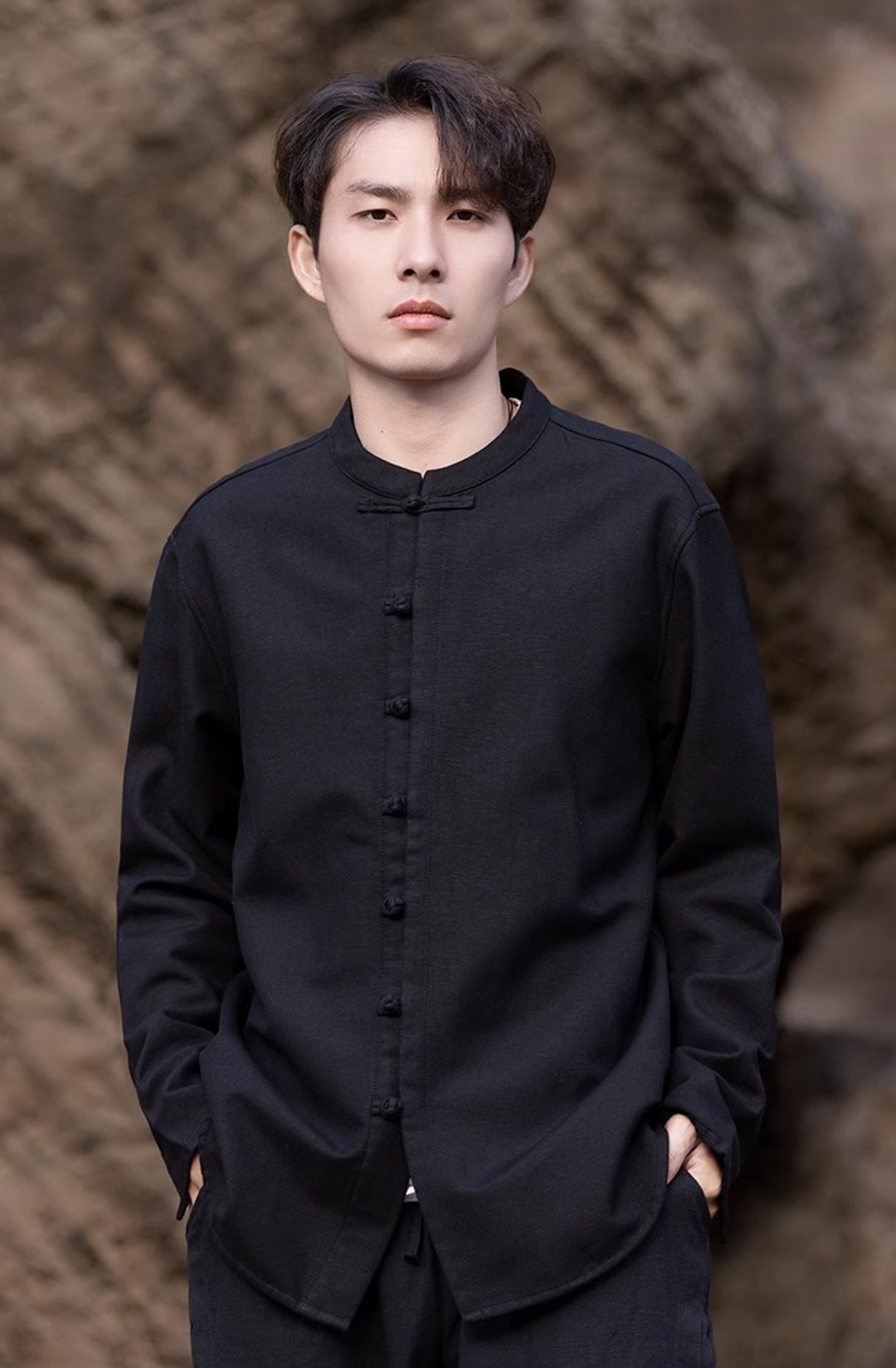 中式复古 极简盘扣寬鬆加绒衬衫 - 男装衬衫 - 其他材质 多色