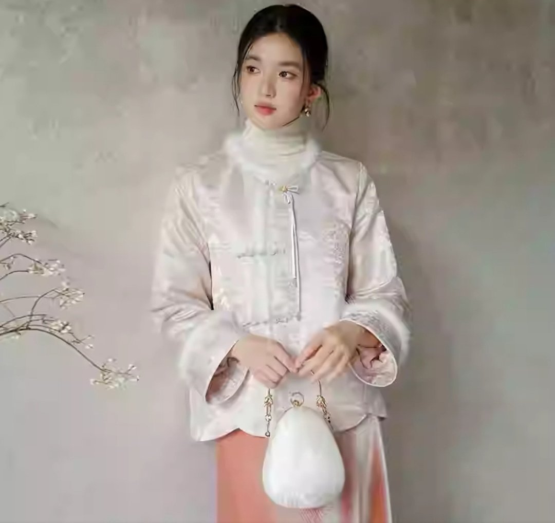 新中式复古中国风 盘扣气质保暖棉衣 - 女装上衣 - 聚酯纤维 粉红色