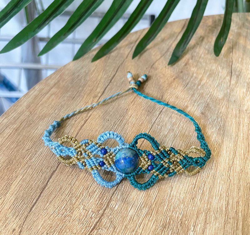 蜡线编织手链 双色大爱心凤凰青金 - 手链/手环 - 宝石 多色