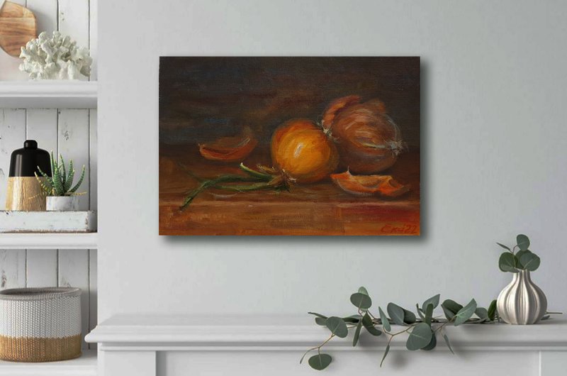 洋葱画静物原艺术食品墙艺术油画8乘11 - 墙贴/壁贴 - 其他材质 咖啡色