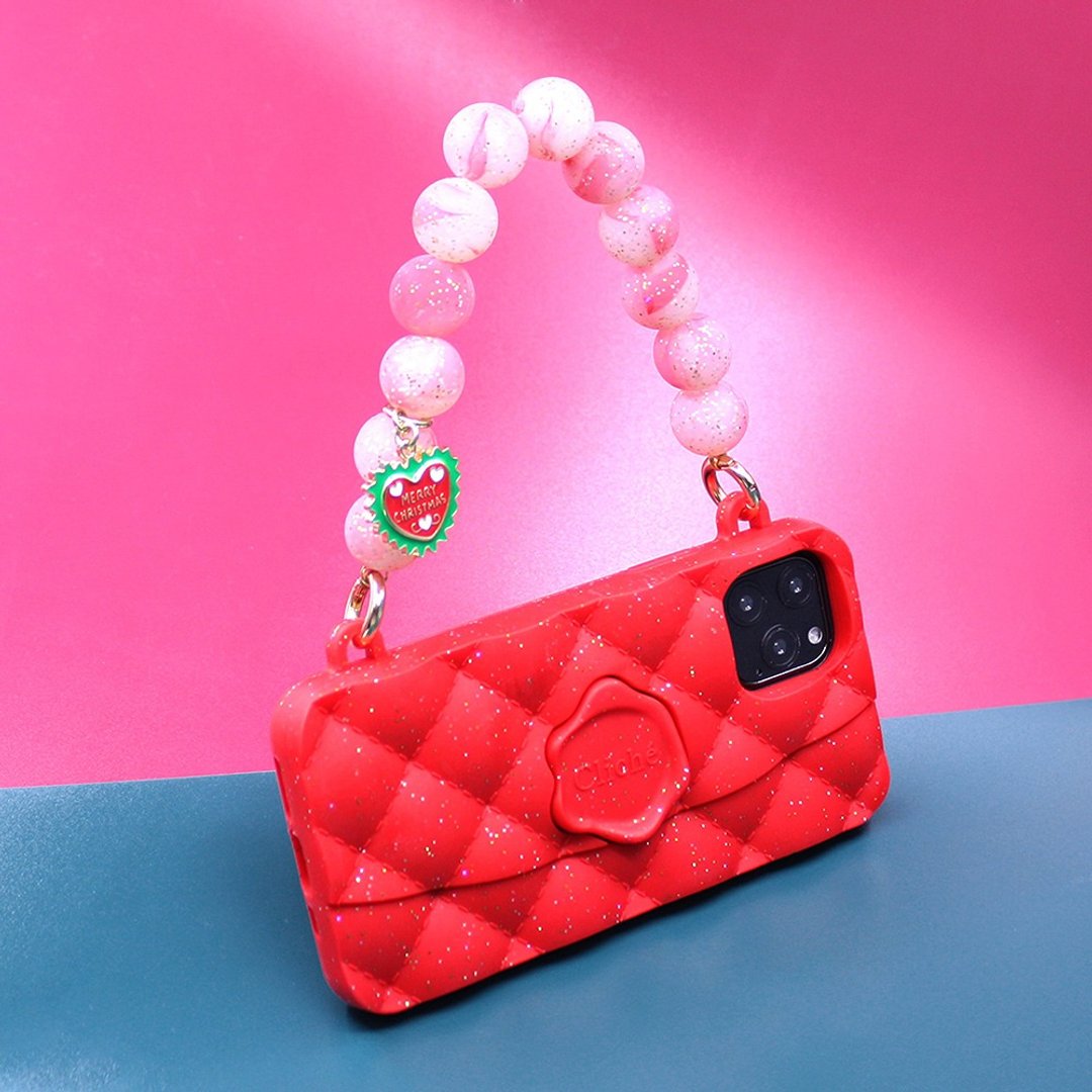 【Candies】幻彩水晶手提晚宴包 红 附圣诞手链11 / 11 Pro / Max - 手机壳/手机套 - 硅胶 红色