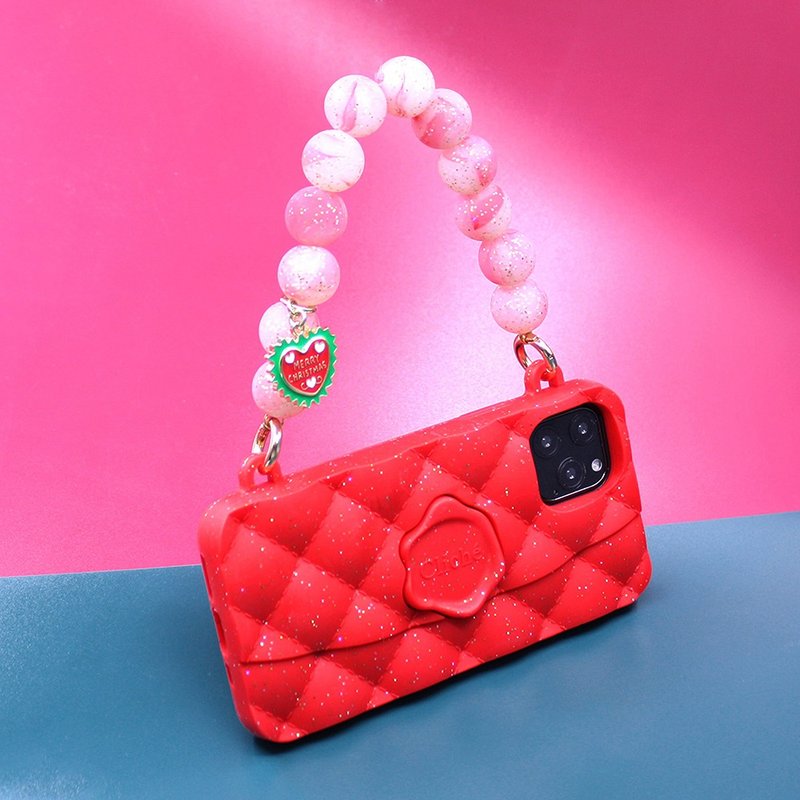 【Candies】幻彩水晶手提晚宴包 红 附圣诞手链11 / 11 Pro / Max - 手机壳/手机套 - 硅胶 红色