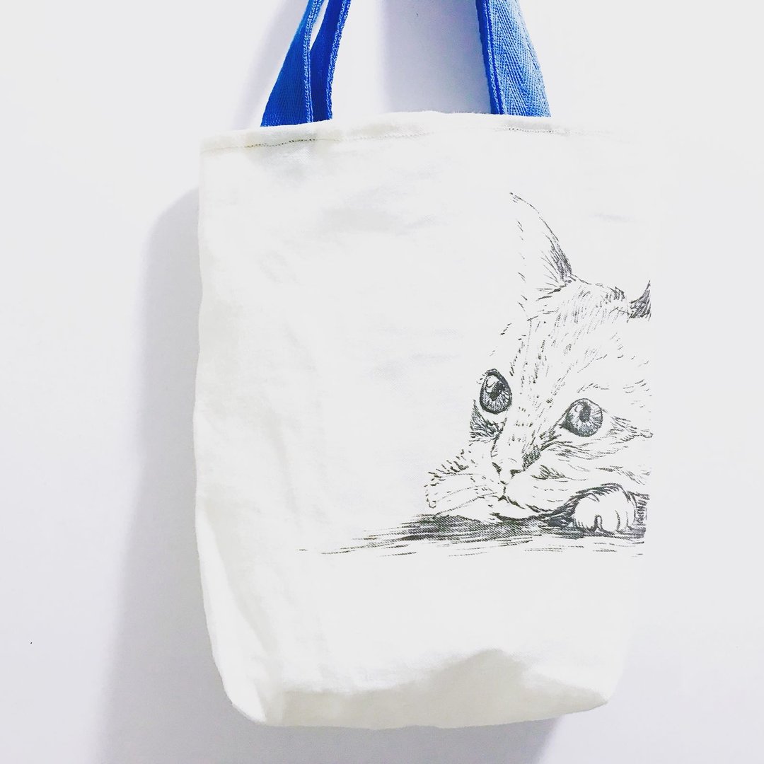 限量福袋A 手绘猫狗兔手提袋+复古押花镜子 - 手提包/手提袋 - 棉 白色