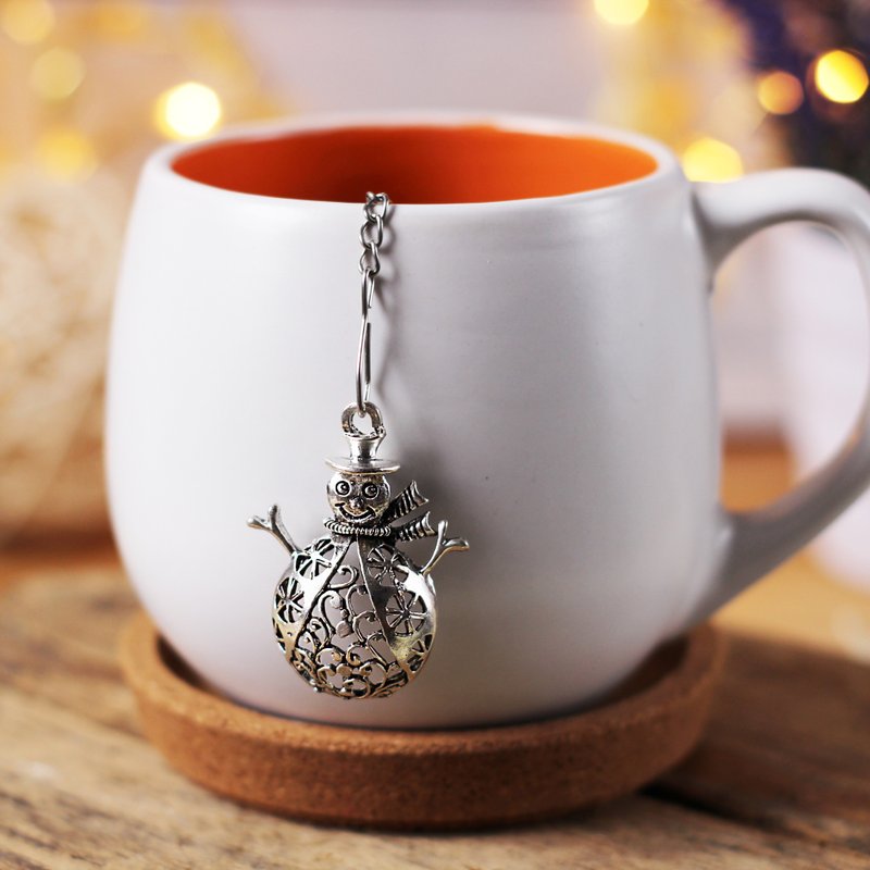 Snowman tea strainer for herbal tea, Tea infuser with Christmas charm - 茶具/茶杯 - 不锈钢 银色