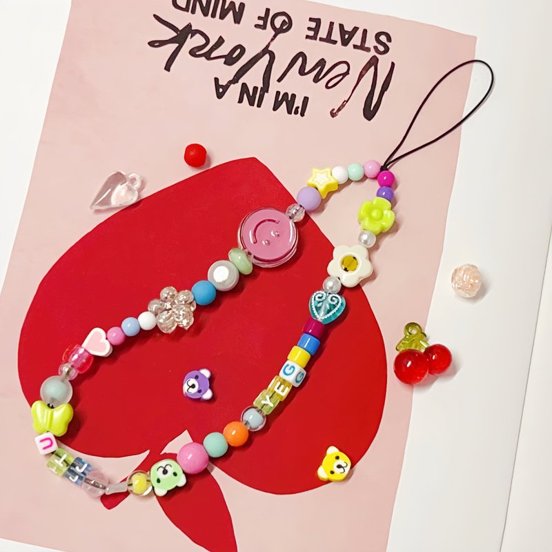 BE HAPPY 串珠手机绳 - 挂绳/吊绳 - 塑料 