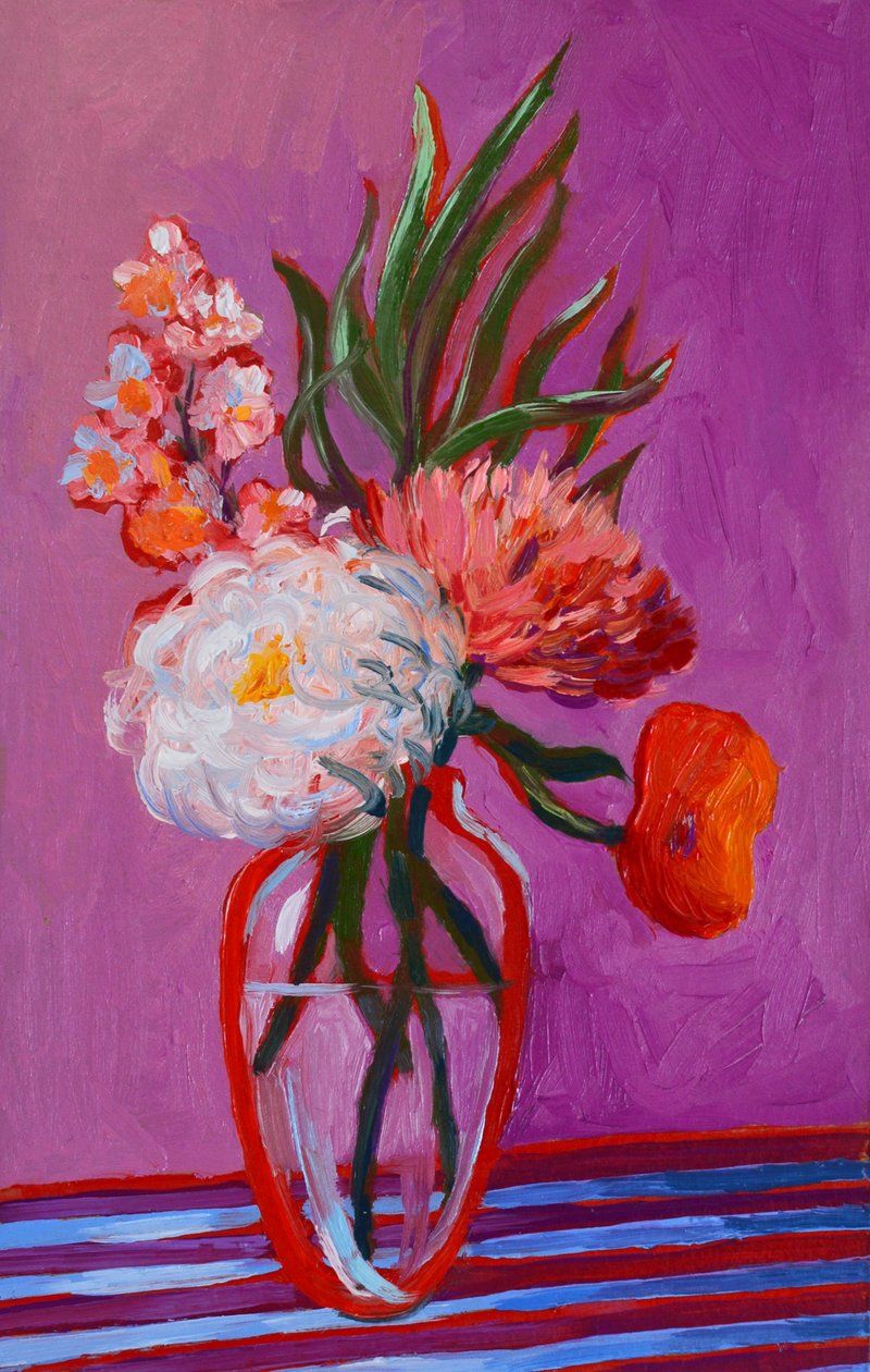 原创油画 20x12cm 菊花紫色现代艺术花瓶里的樱花 - 插画/绘画/写字 - 其他材质 紫色