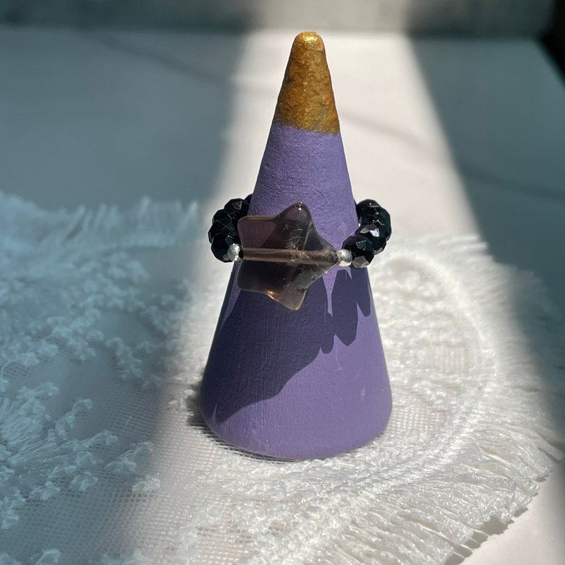 【消除负能量 健康】星星茶晶 黑曜石 银饰戒指 - 戒指 - 水晶 
