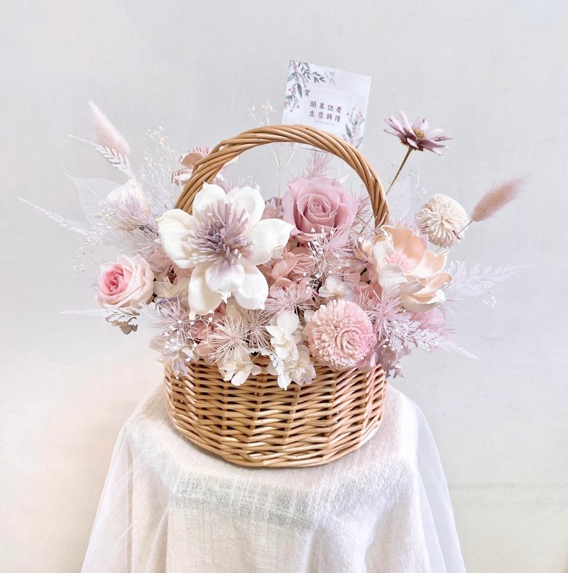 干燥永生花小提篮 干燥花设计・质感系开幕祝贺花礼 - 干燥花/捧花 - 植物．花 粉红色