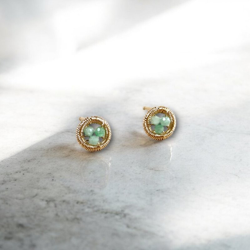 Halo【5月诞生石】绿宝石耳钉耳环 / 14KGF / 天然石 - 耳环/耳夹 - 宝石 绿色