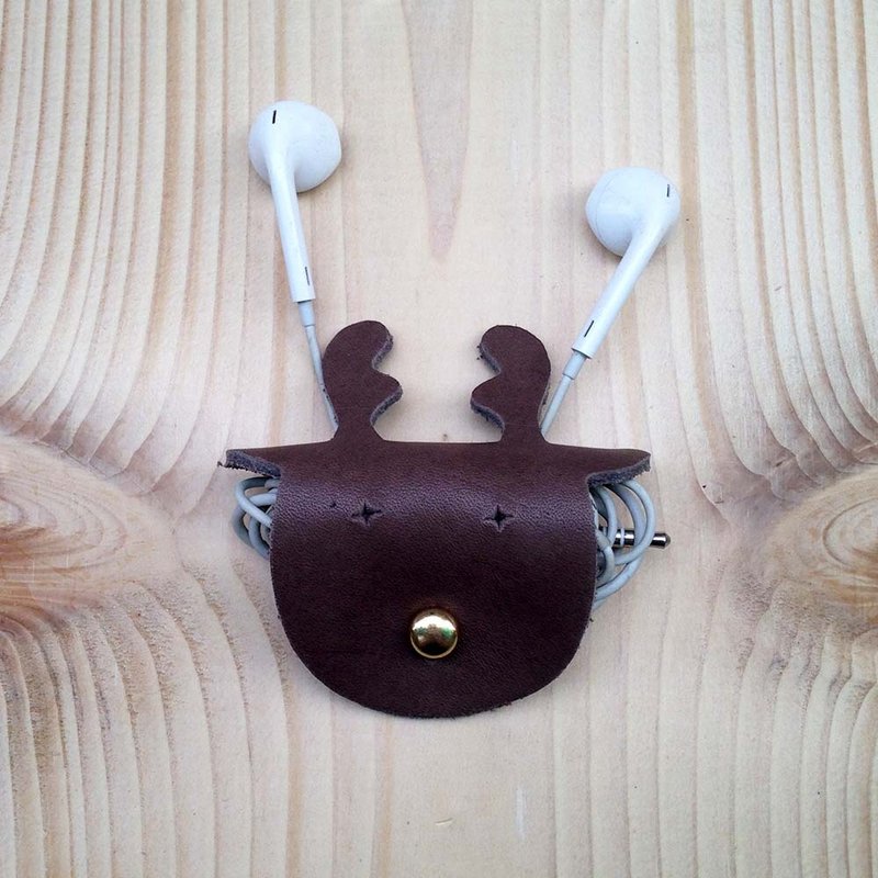 DUAL - 皮革可爱麋鹿集线器-铁灰 (Xmas 、圣诞礼物、交换礼物、送礼) - 卷线器/电线收纳 - 真皮 灰色