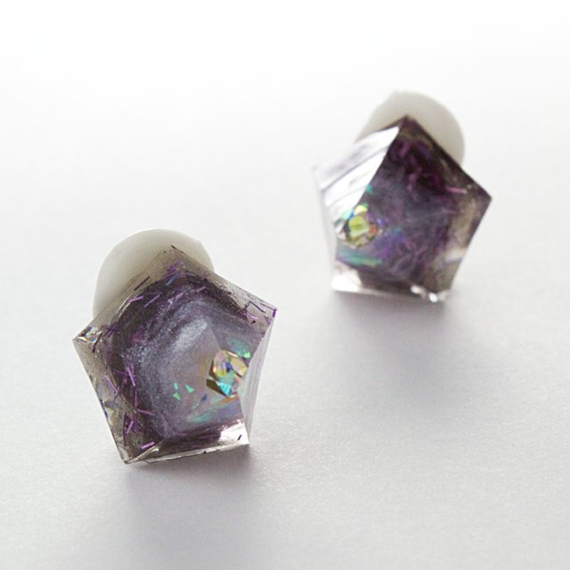 Pentagon earrings (ice fog) - 耳环/耳夹 - 其他材质 黑色