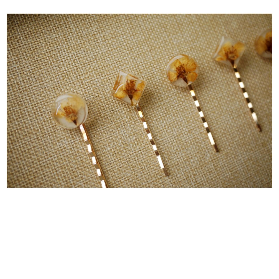 徽徽 | 真花树脂发饰 | 对夹 | pair hair clips | 一字夹 - 发饰 - 其他材质 金色