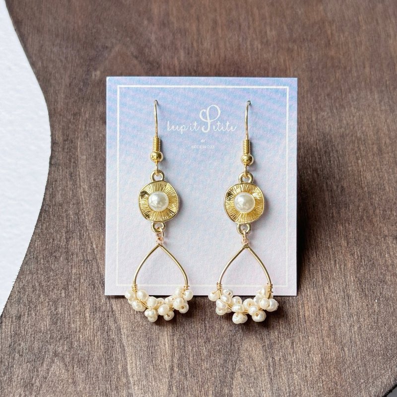 珍珠小花 珍珠水滴 长耳环 婚礼姊妹 饰物礼物 - 耳环/耳夹 - 铜/黄铜 白色