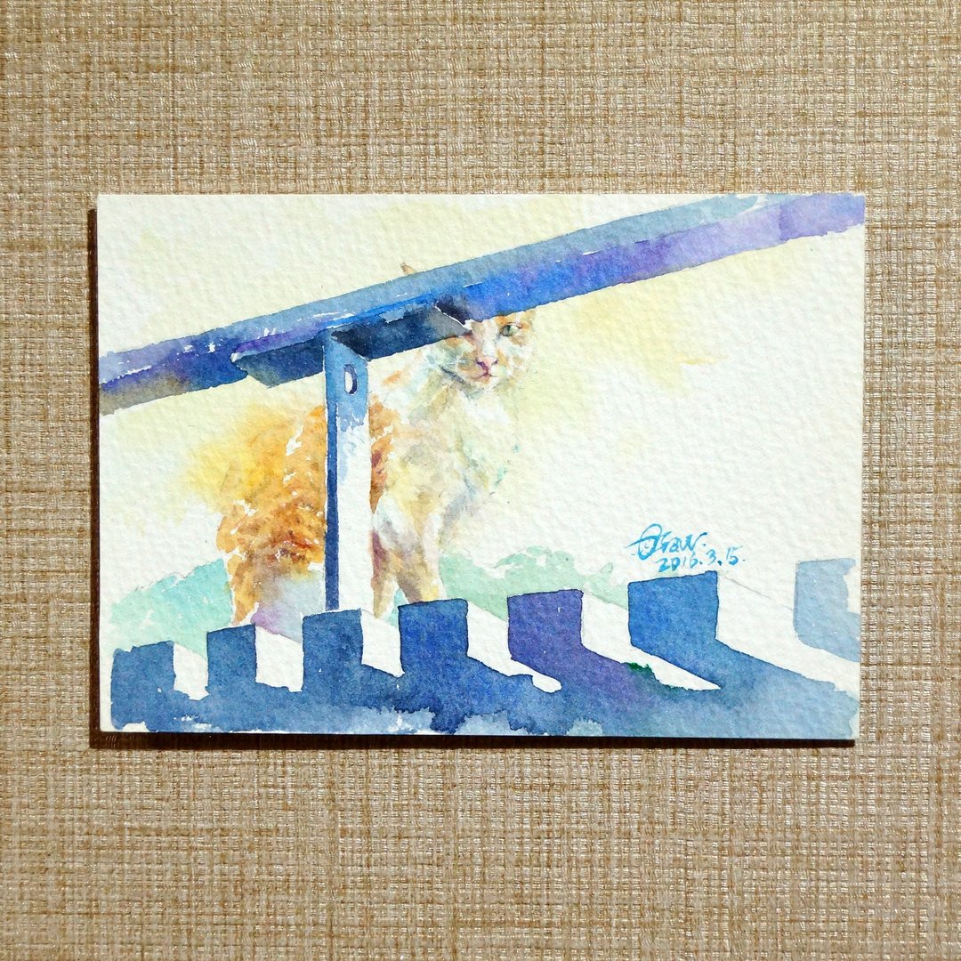 水彩原画【堤上的邂逅】 - 海报/装饰画/版画 - 纸 橘色