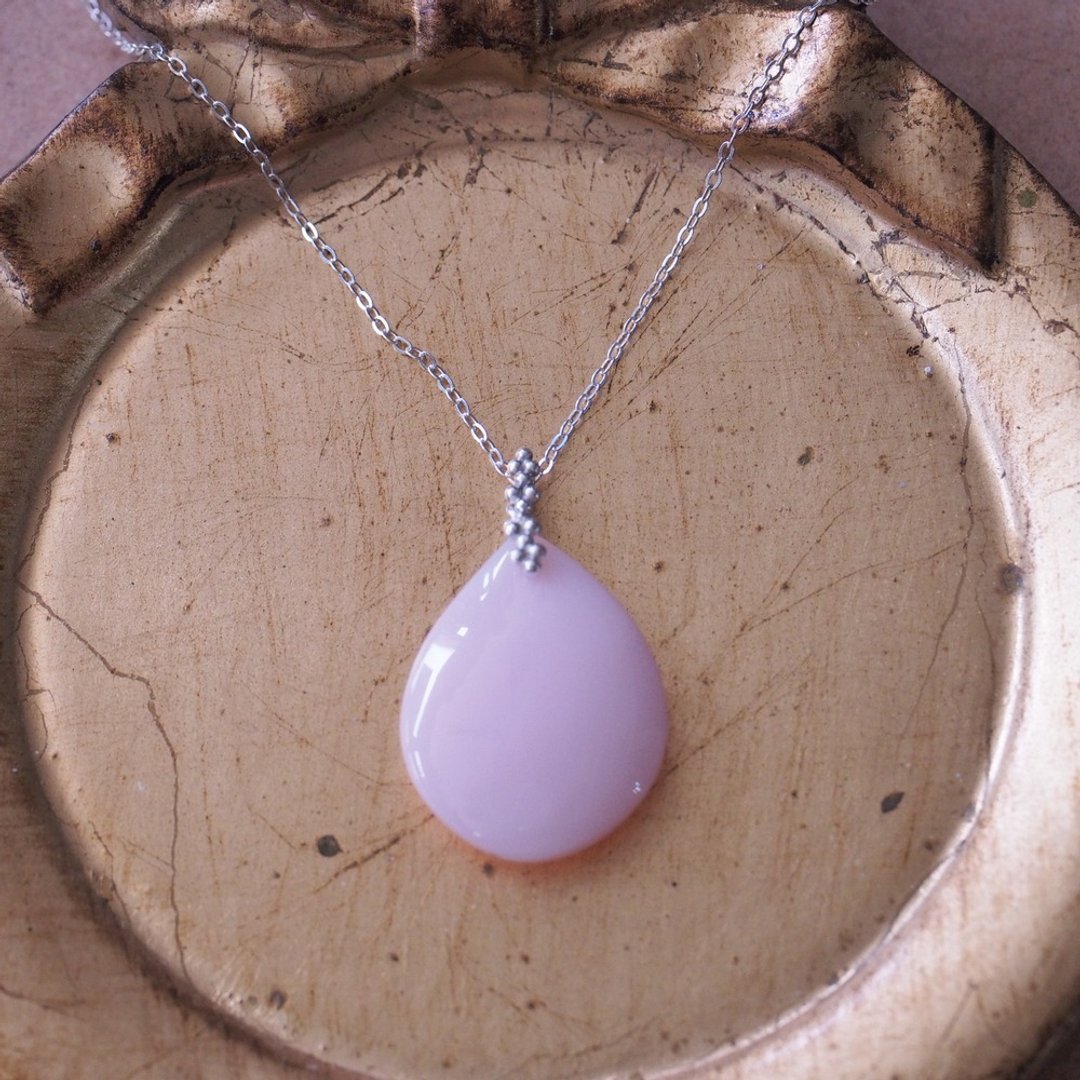 天然粉红蛋白石 Pink Opal handmade Silver necklace - 项链 - 半宝石 粉红色