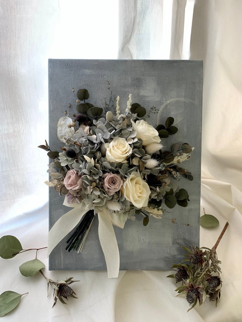 永生玫瑰壁挂花束  油画版灰阶色  新居落成 交换礼物 - 干燥花/捧花 - 植物．花 灰色