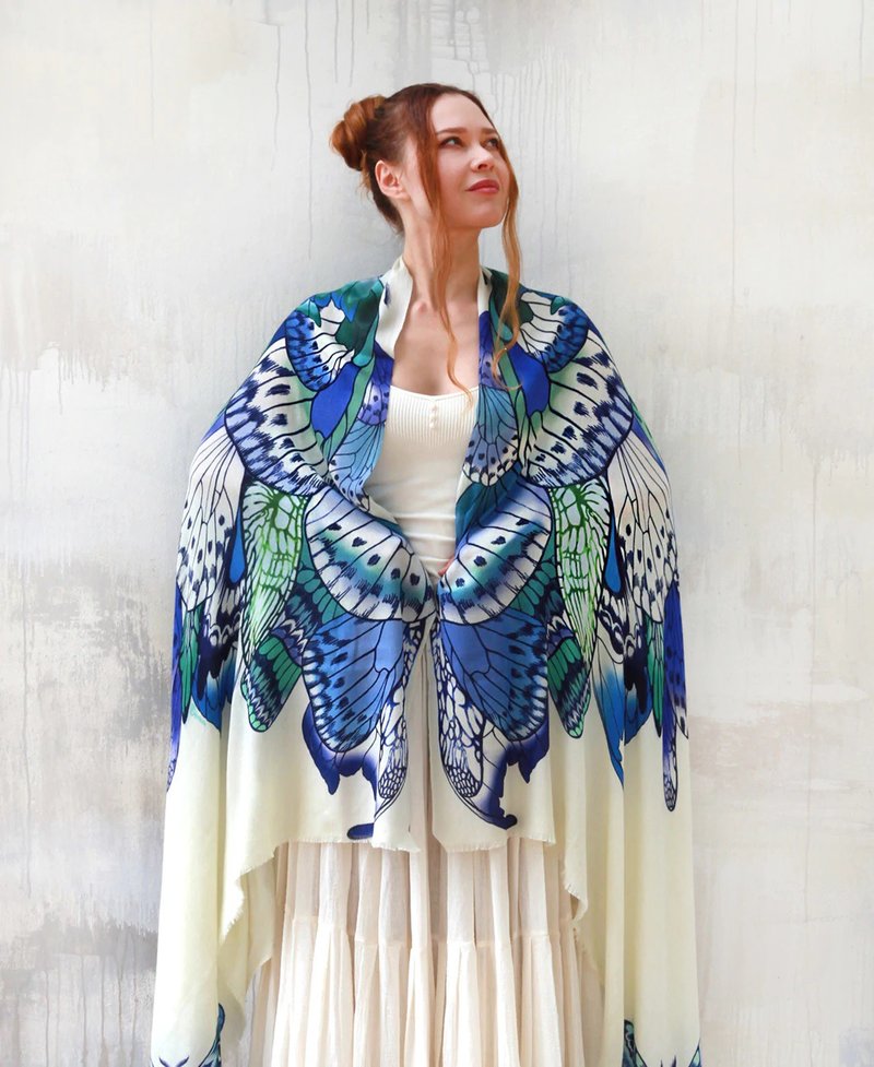 BLUE BUTTERFLY TRIBAL SHAWL - 丝巾 - 棉．麻 