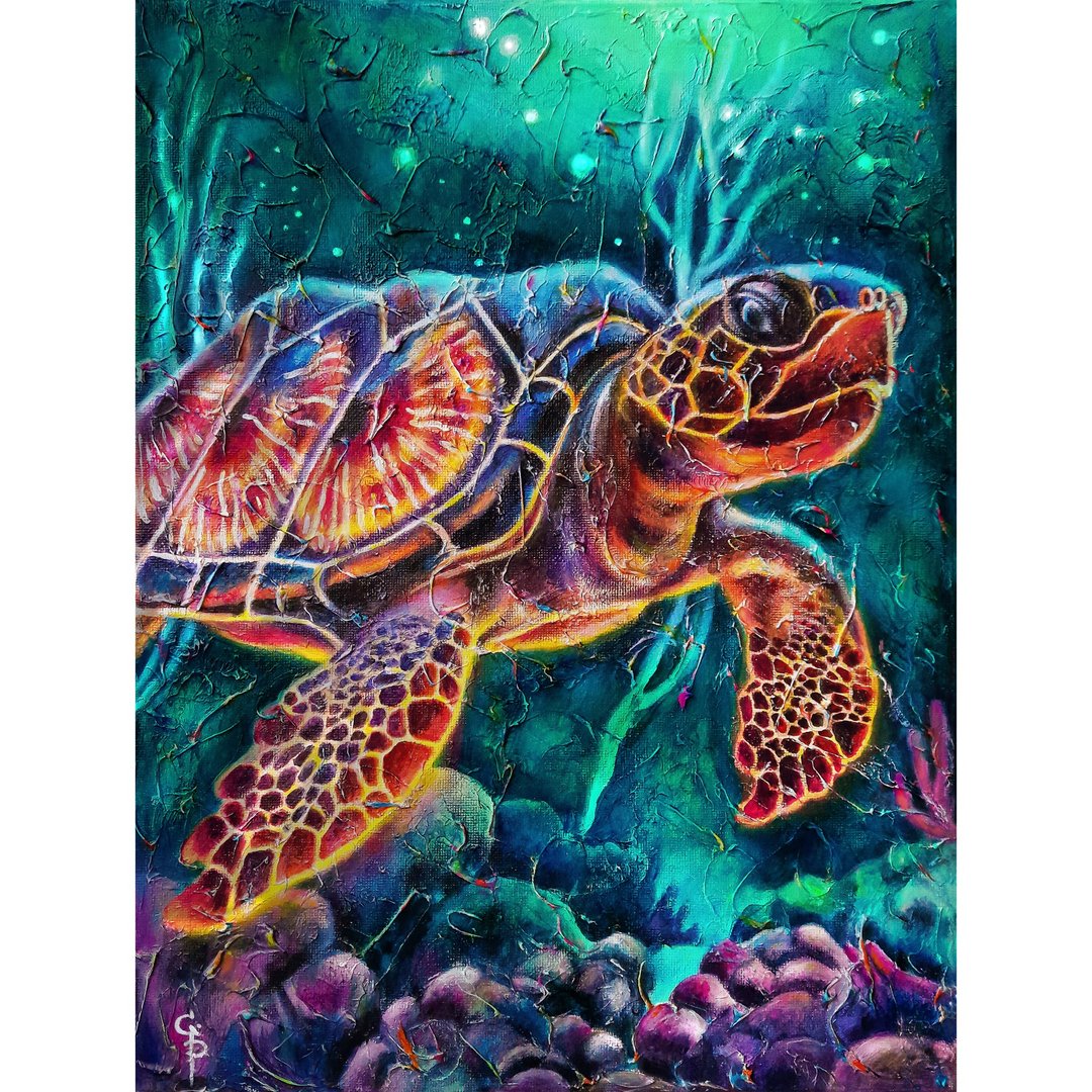 海龟原创绘画水下海洋现代油画收藏艺术画布 - 墙贴/壁贴 - 其他材质 多色