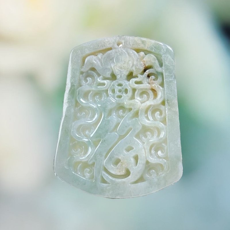 飘花翡翠福牌项链 | 天然缅甸玉翡翠A货 | 送礼 - 项链 - 玉石 绿色