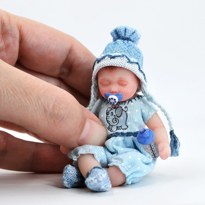 迷你硅胶娃娃迷你重生。 迷你娃娃。 逼真的娃娃。 小硅胶迷你娃 - 玩偶/公仔 - 硅胶 蓝色