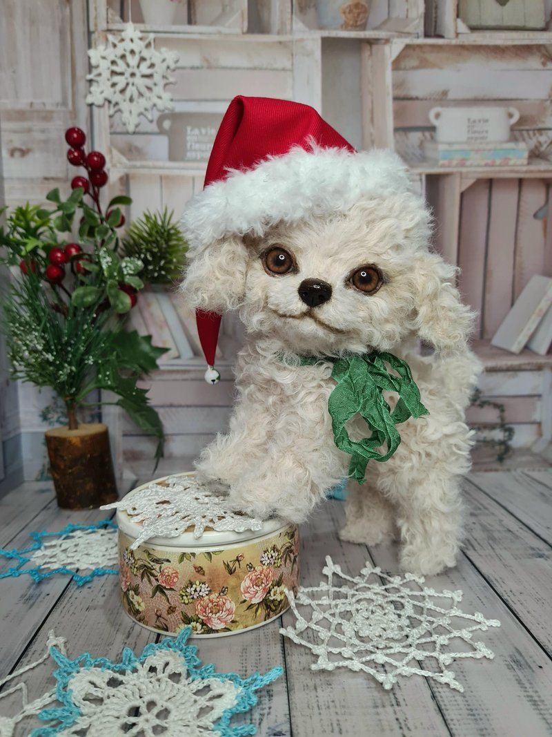 圣诞狗礼物毛绒狗玩具毛绒小狗在一个红色的帽子 - 玩偶/公仔 - 其他材质 白色