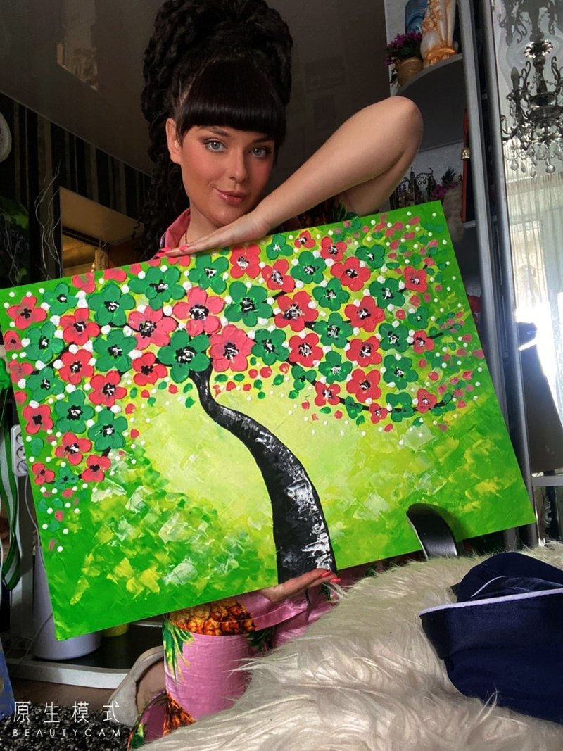 生命之树画花原画秋天树画黄花Impasto画20*26,5MyrikArt - 海报/装饰画/版画 - 其他材质 绿色