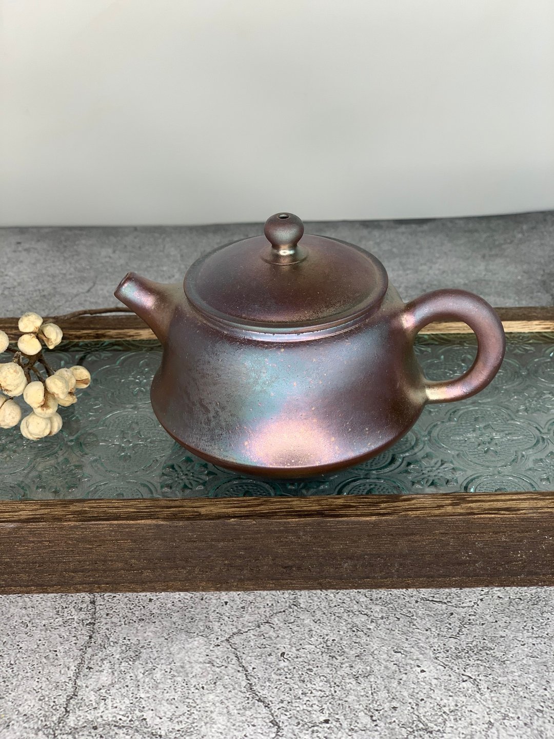 礼品/  蓝紫彩柴烧壶/手作/独一无二/无上釉 - 茶具/茶杯 - 陶 