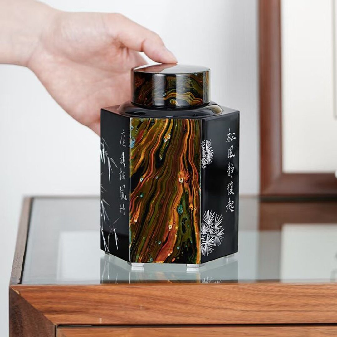 大漆锡罐 纯锡茶叶罐 方型漂流漆高密封储茶罐 三友茶仓 - 茶具/茶杯 - 其他金属 