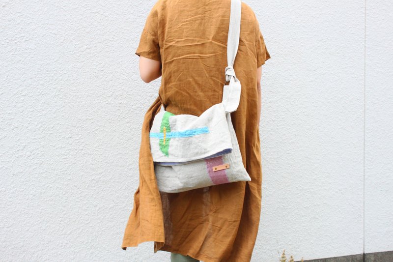 collage  shoulder bag  comorebi - 侧背包/斜挎包 - 棉．麻 灰色