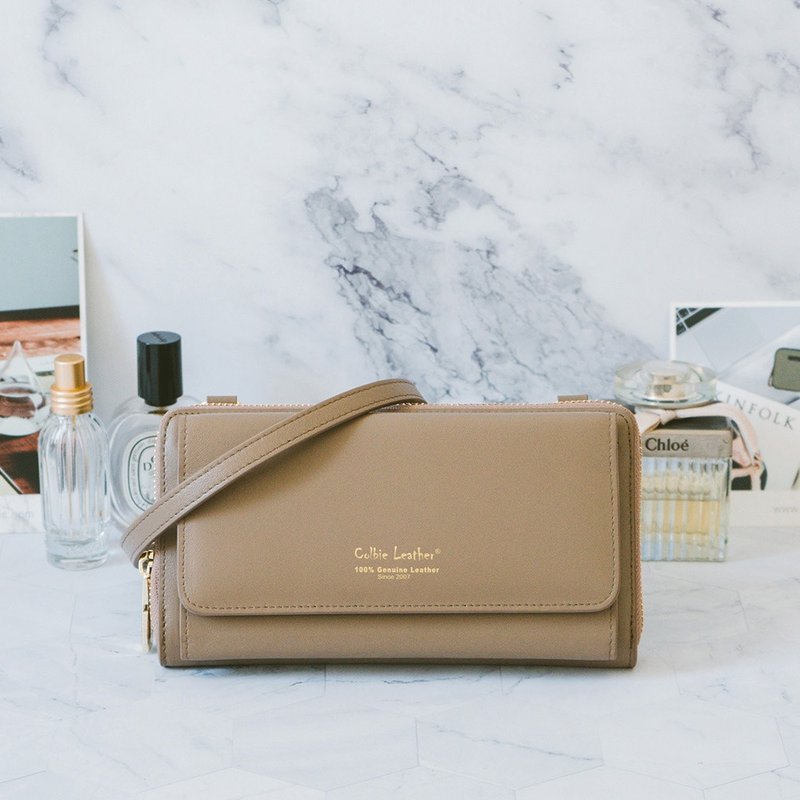 典雅真皮斜背长夹小包 22294 灰N - 侧背包/斜挎包 - 真皮 灰色