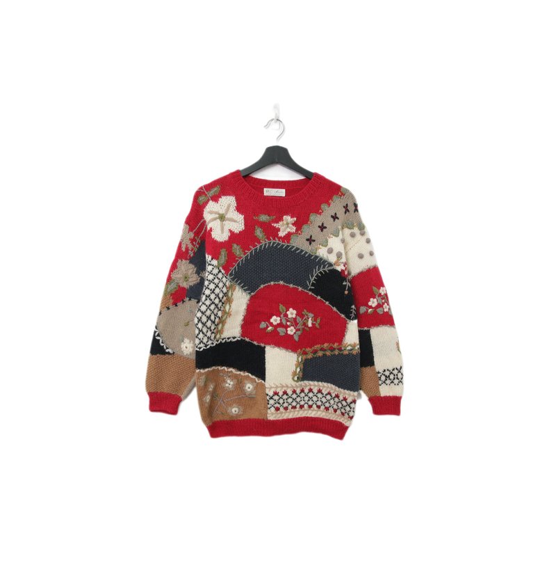 Back to Green-复古毛衣 针织拼接 立体花ws-17 vintage sweater - 女装针织衫/毛衣 - 聚酯纤维 