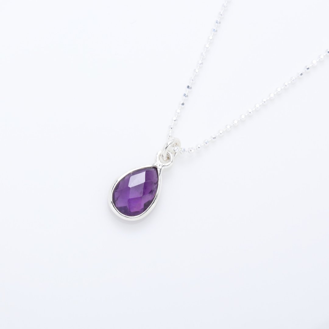 【Angel & Me】紫水晶 水滴 Amethyst s925 纯银 项链 生日礼物 - 项链 - 宝石 紫色
