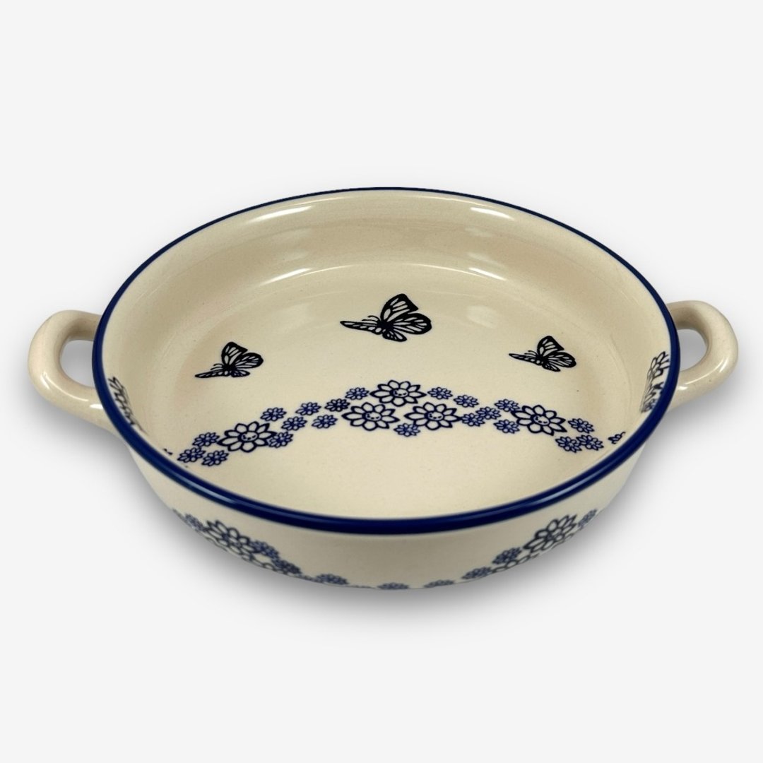 波兰手绘手工陶 - 双耳烤盅 烤盘 29x24cm 简约舞蝶系列 - 锅具/烤盘 - 陶 蓝色