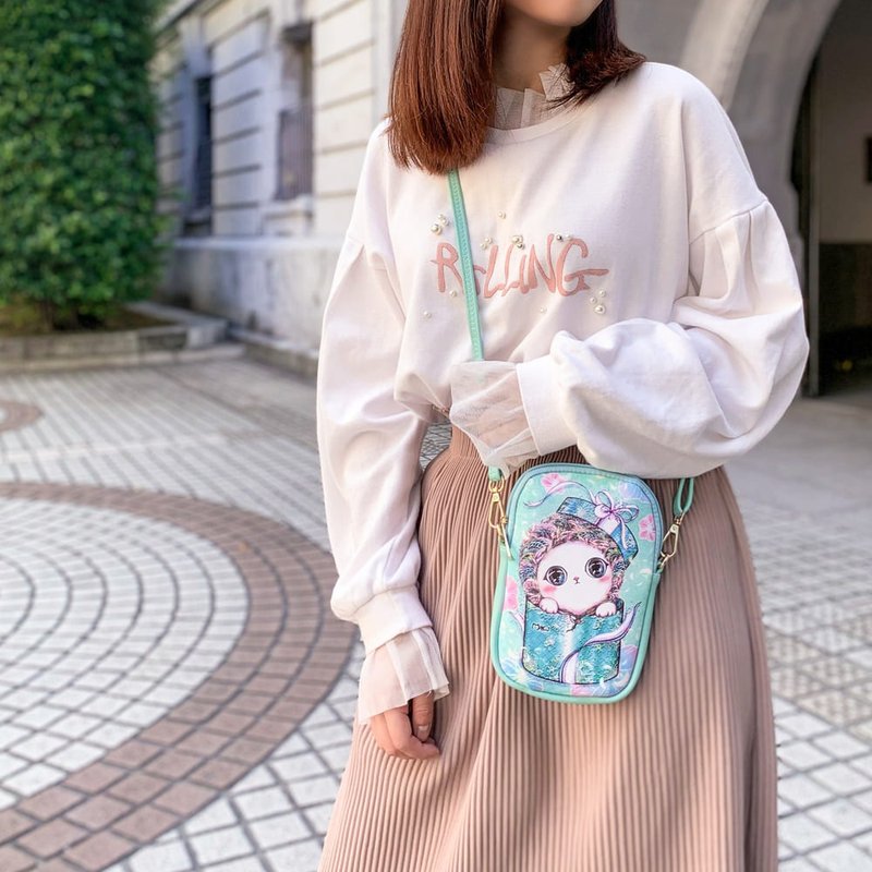 斜背包 | 侧背包 | 随身小包 - 清新碧绿 礼物猫 - 侧背包/斜挎包 - 人造皮革 绿色