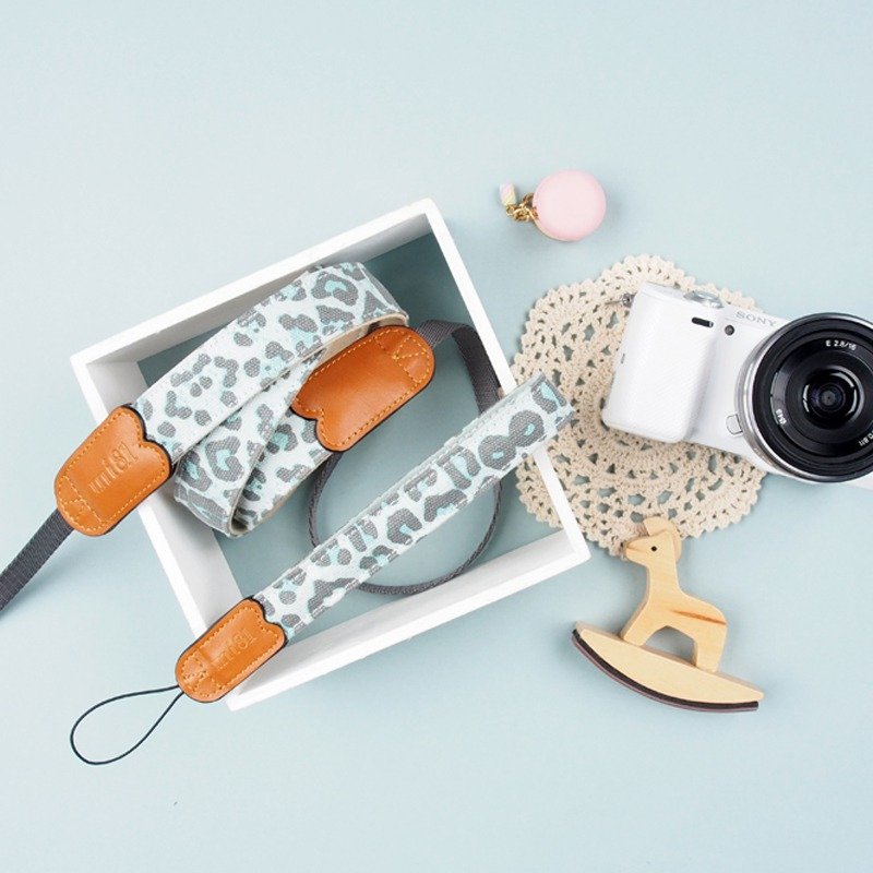 相机背带 【粉绿豹纹】背绳 颈挂绳 背带 - 相机背带/脚架 - 棉．麻 绿色