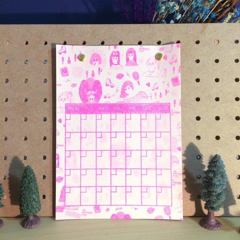办公室实用小物 女孩万年历记事 萤光粉 Risograph 孔版印刷 - 笔记本/手帐 - 纸 粉红色
