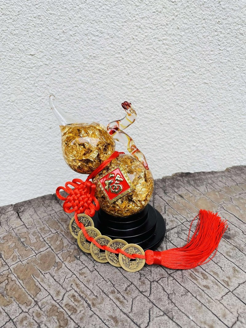 水晶玻璃 金箔葫芦 福禄 灵蛇送福 行路平安 金箔苹果 生肖蛇 - 摆饰 - 琉璃 